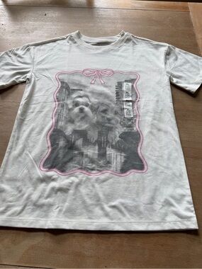 Cat & Jack White Tee with Pink Trim and Puppy Graphic